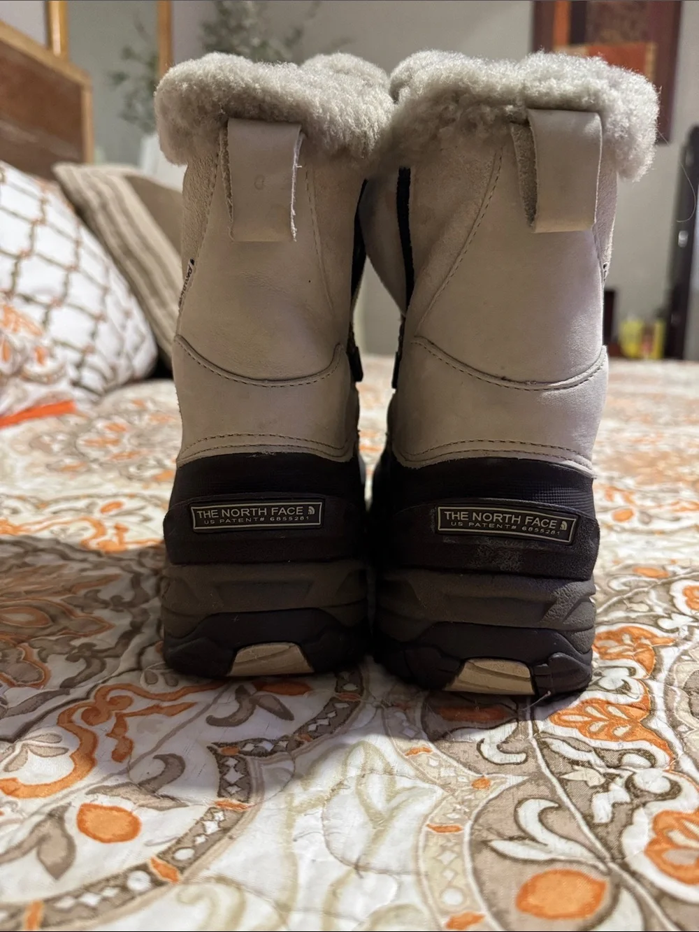 The North Face Gray and Black Insulated Shearling-Trim Winter Boots